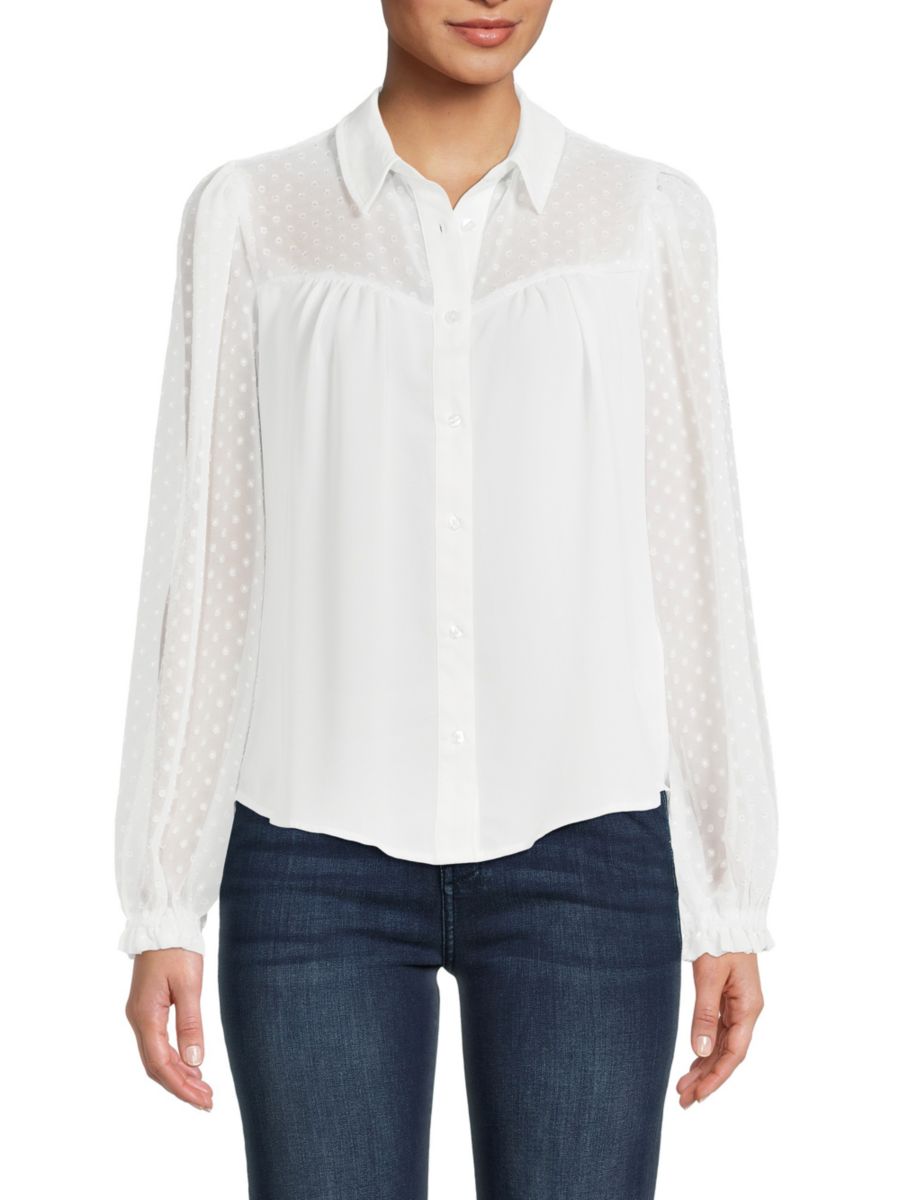 Laundry by Shelli Segal Button Front Balloon Sleeve Top | Large