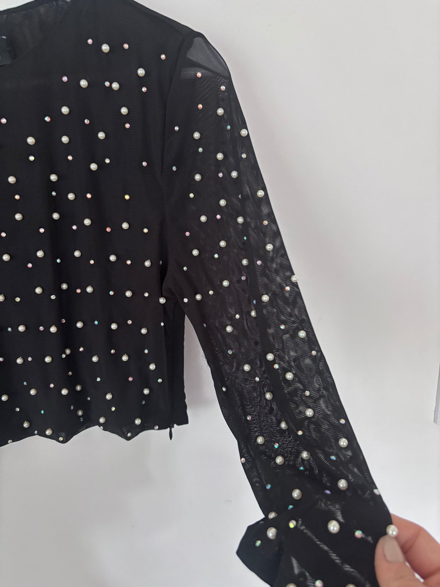 Lucky & Blessed Pearl/Rhinestone Top | Sz Medium