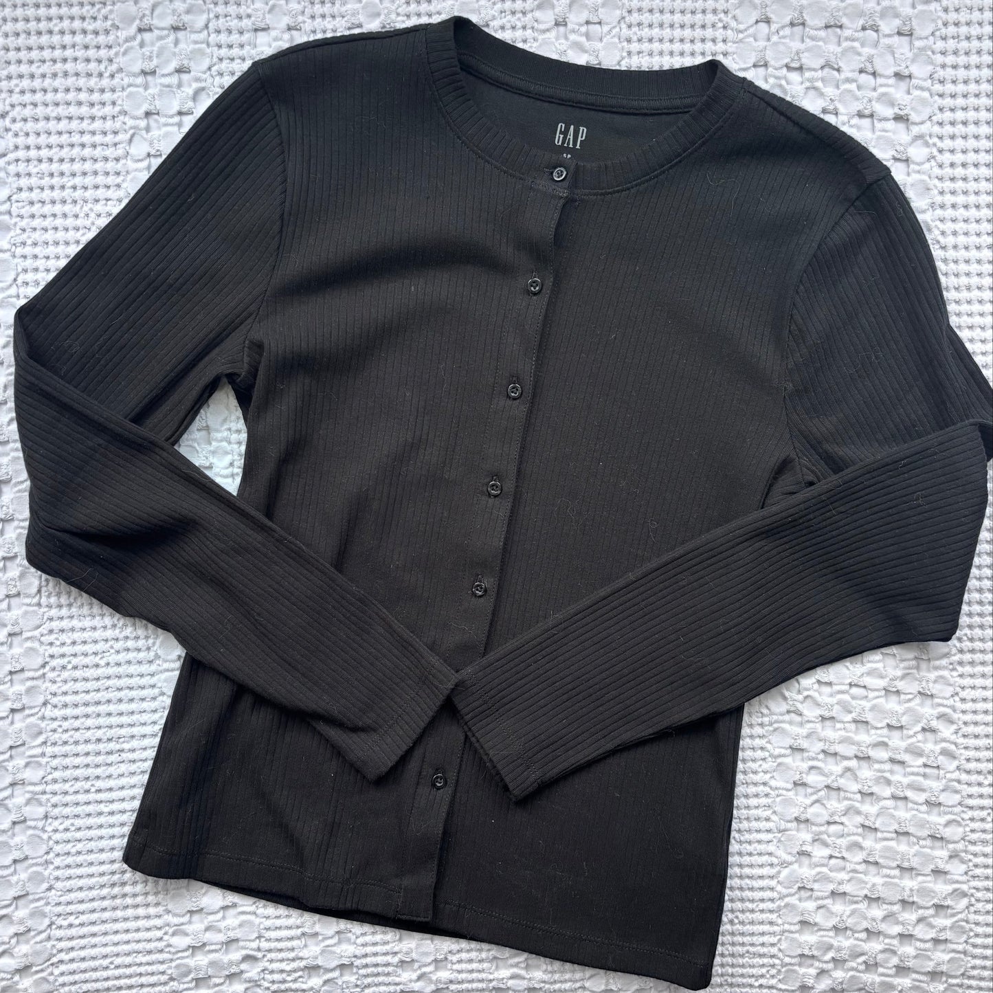 Gap Black Ribbed Button Front Top | Sz Small (CS01C1)