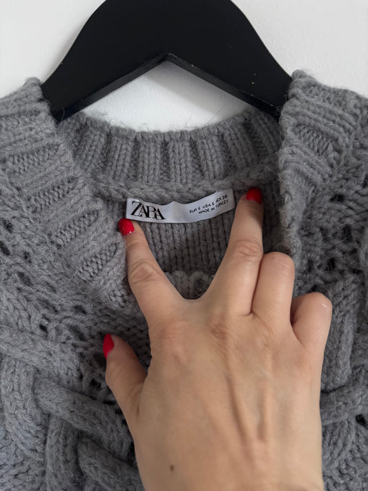 Zara Chunky Grey Knit Vest | Sz Small (oversized)