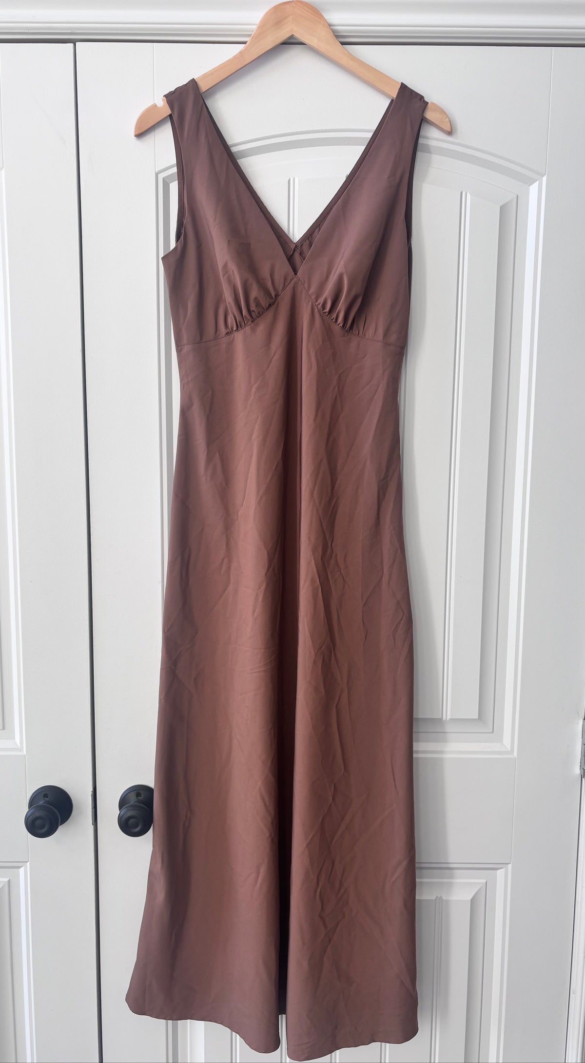 Aralina Silky V-neck Maxi Brown Dress | sz Medium (NWT)