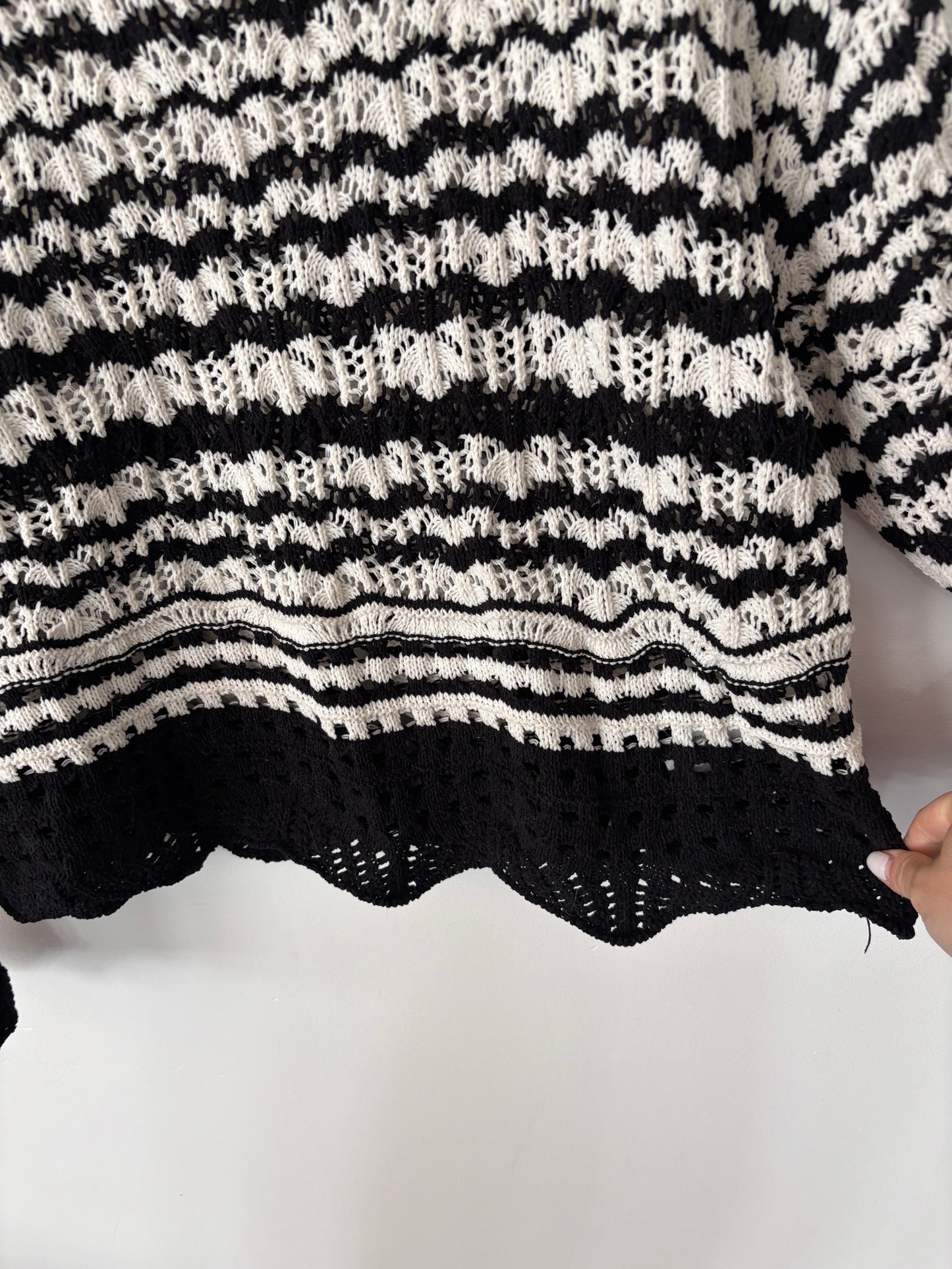 Devoted Black/White Striped Crochet Sweater| Sz XL