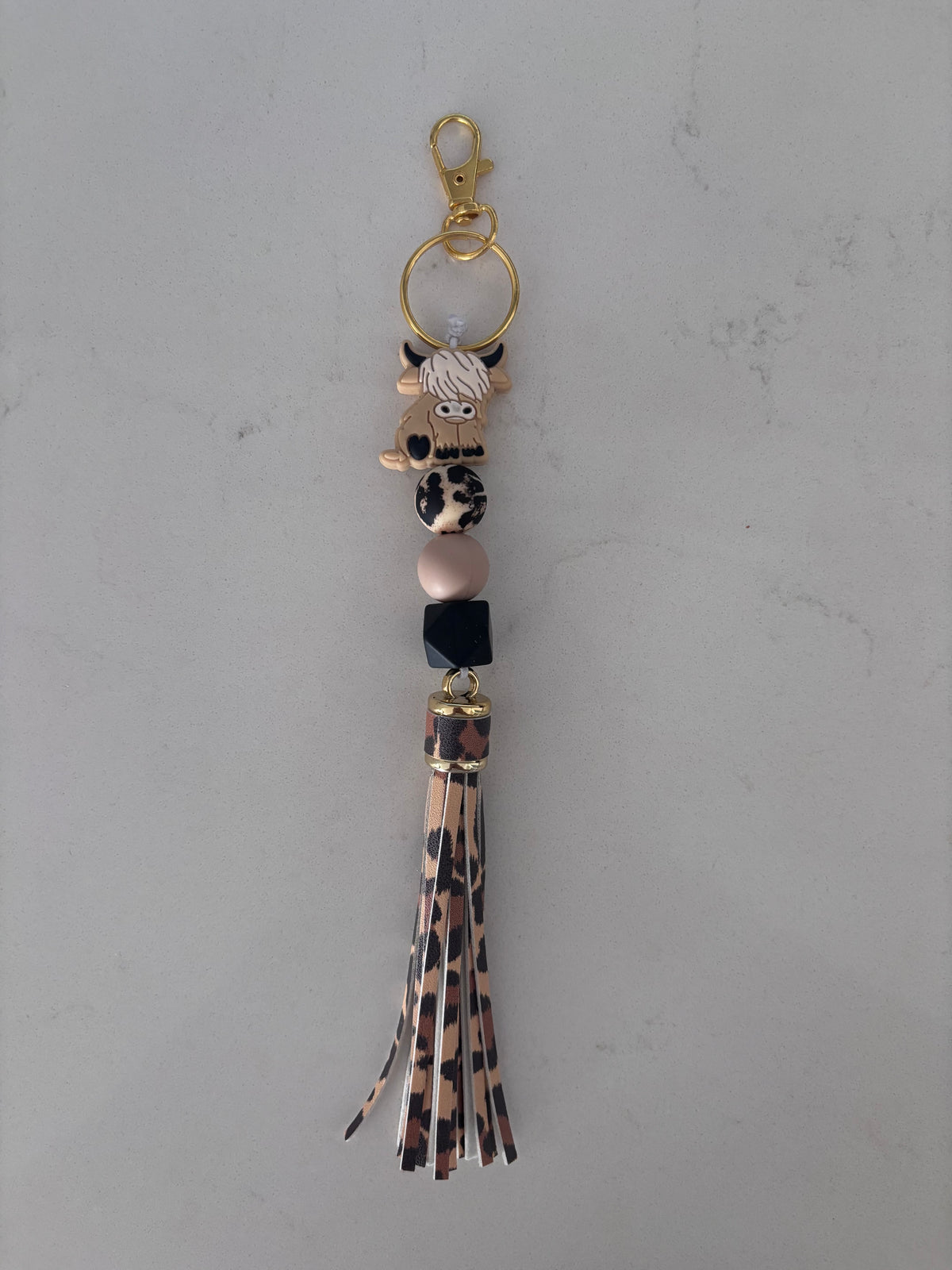 Cowgirl Creations Highland Cow Silicone Bead Tassle Keychain
