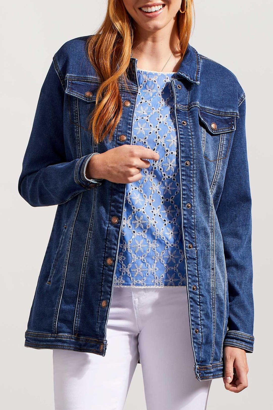 Tribal Long Denim Jacket | Sz XS Relaxed Fit (J111W7)