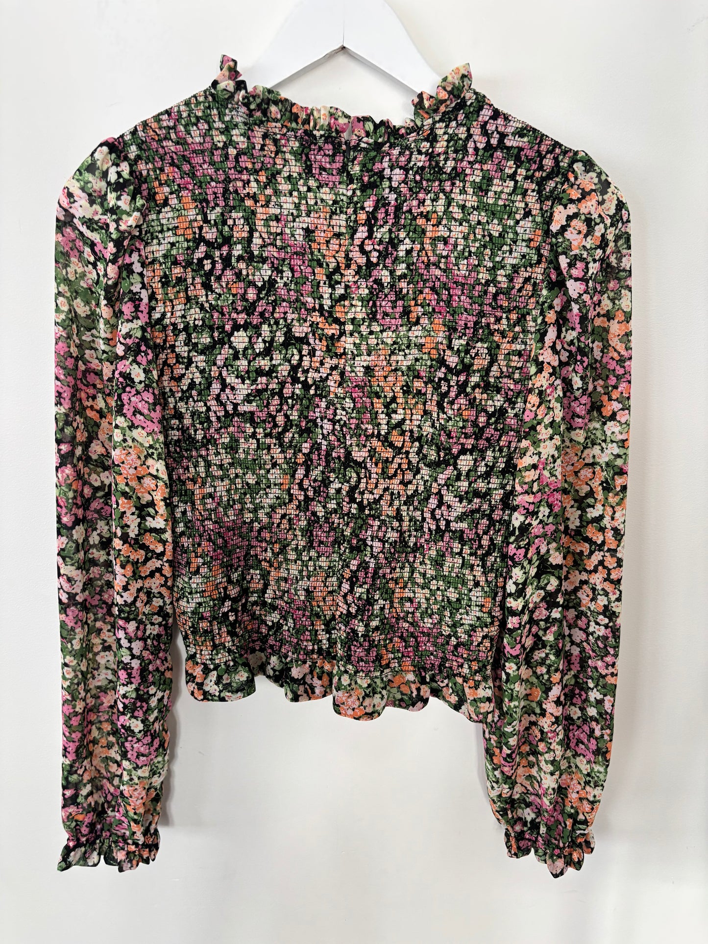 Dex Smock Floral Top Ruffle Hem | Sz Medium (A61T2)