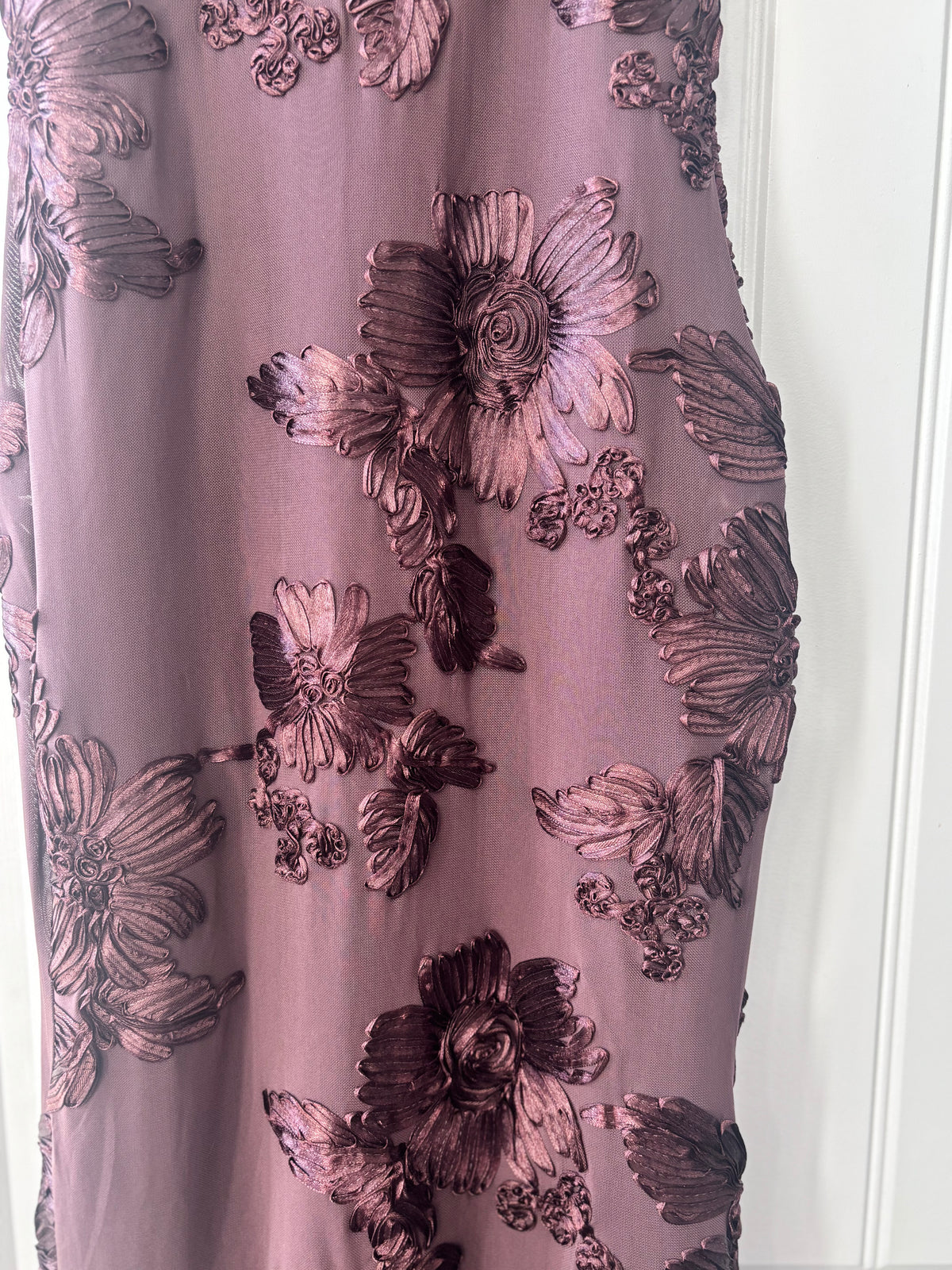 Brown Floral Applique Maxi Dress | Sz Small (approx)
