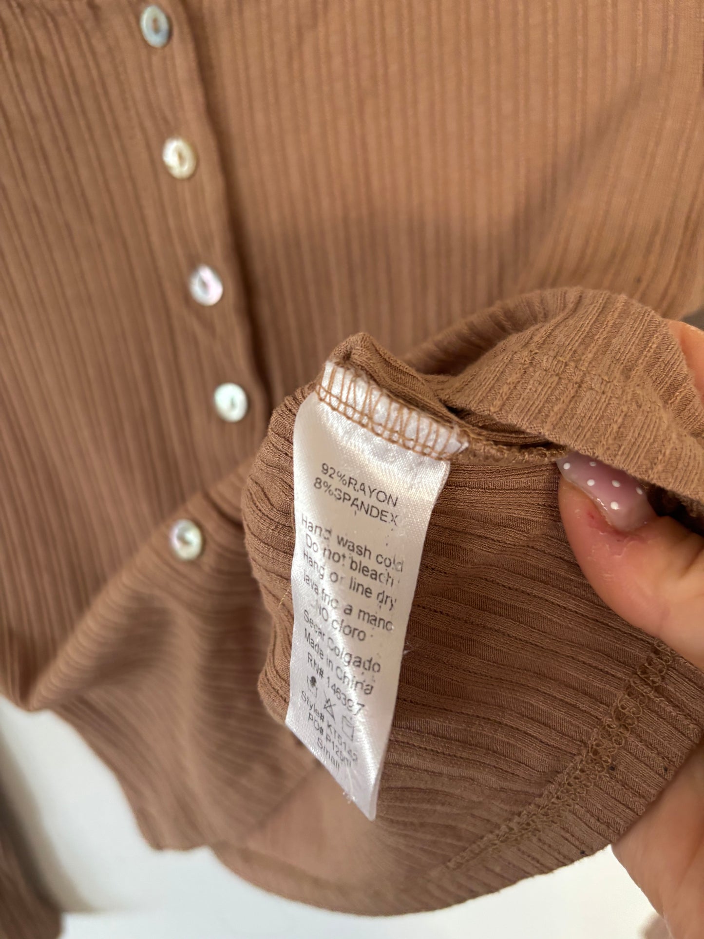 Endless Blu Camel Brown Ribbed Long Sleeve | Small (N209K6)