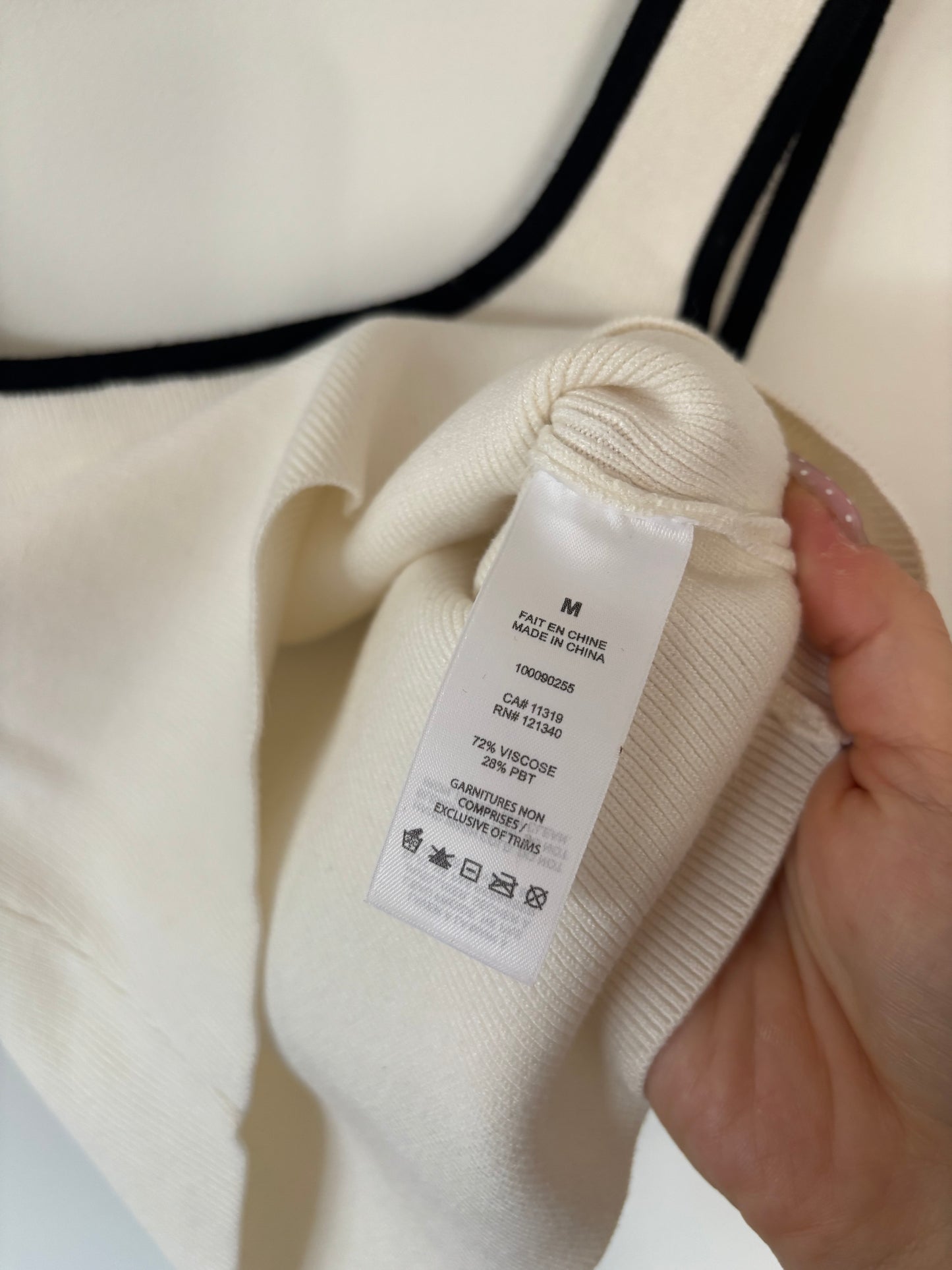 Dynamite Knit White Tank with Black Tipping | Medium (N203K6)