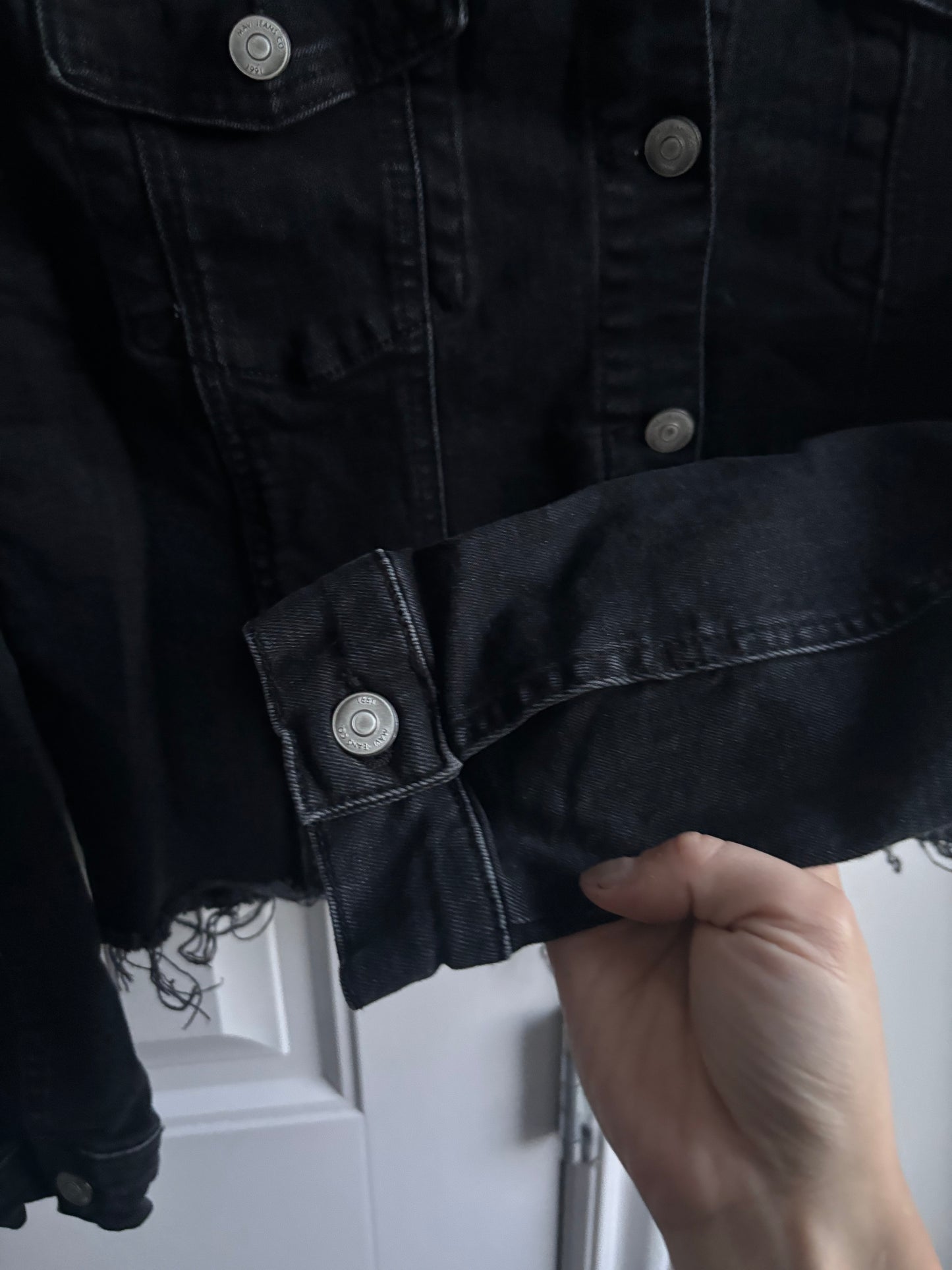 Mavi Black Denim Jacket with Raw Hem | Sz Medium