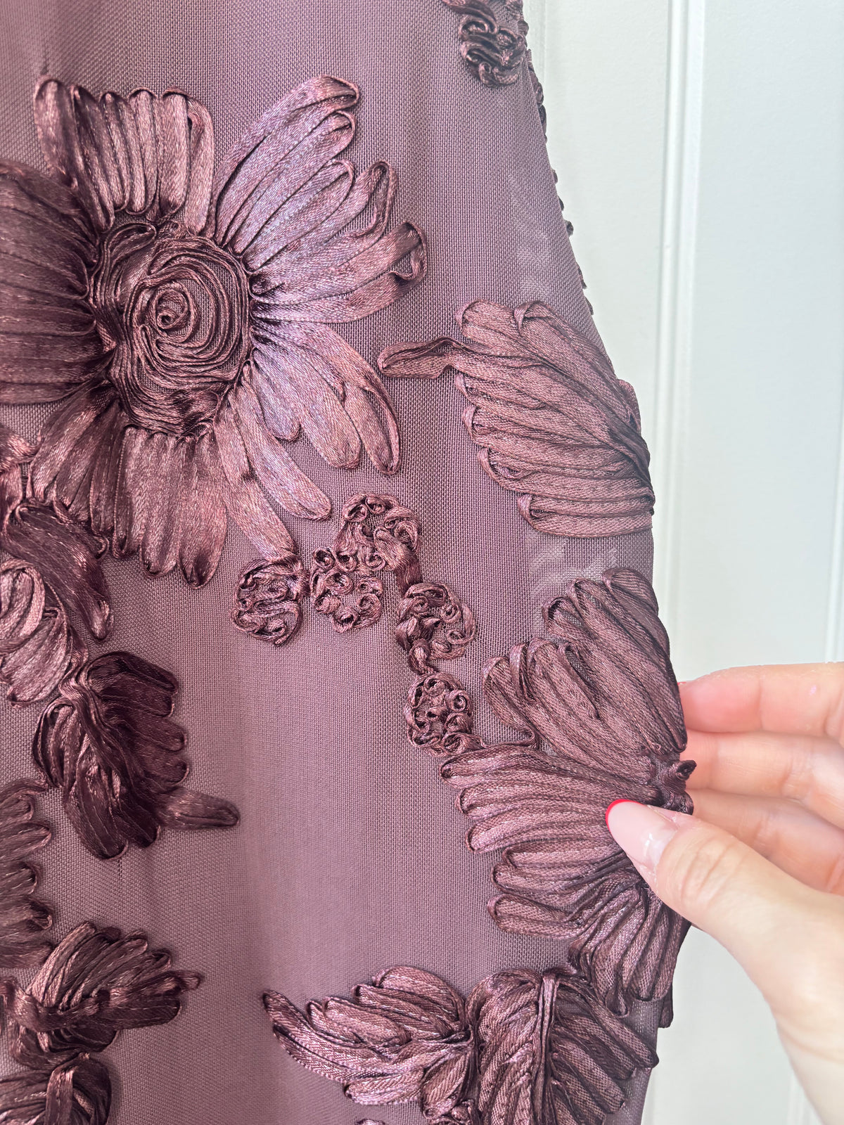 Brown Floral Applique Maxi Dress | Sz Small (approx)