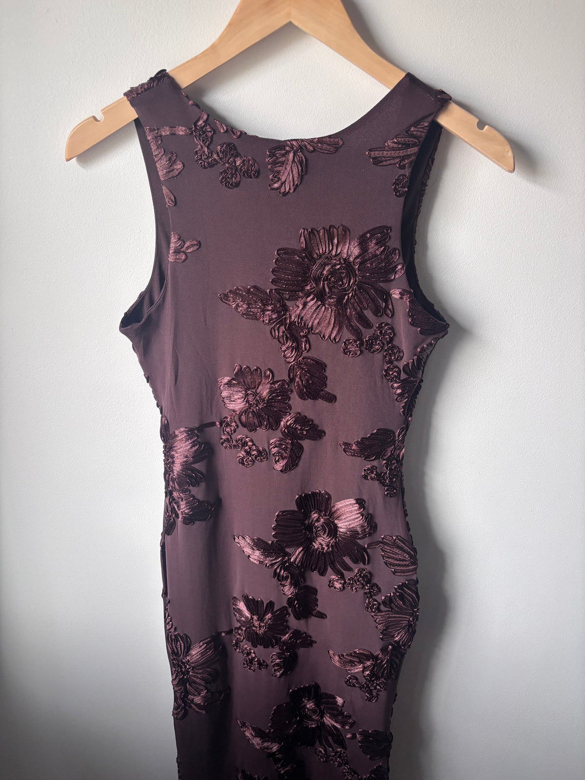 Brown Floral Applique Maxi Dress | Sz Small (approx)