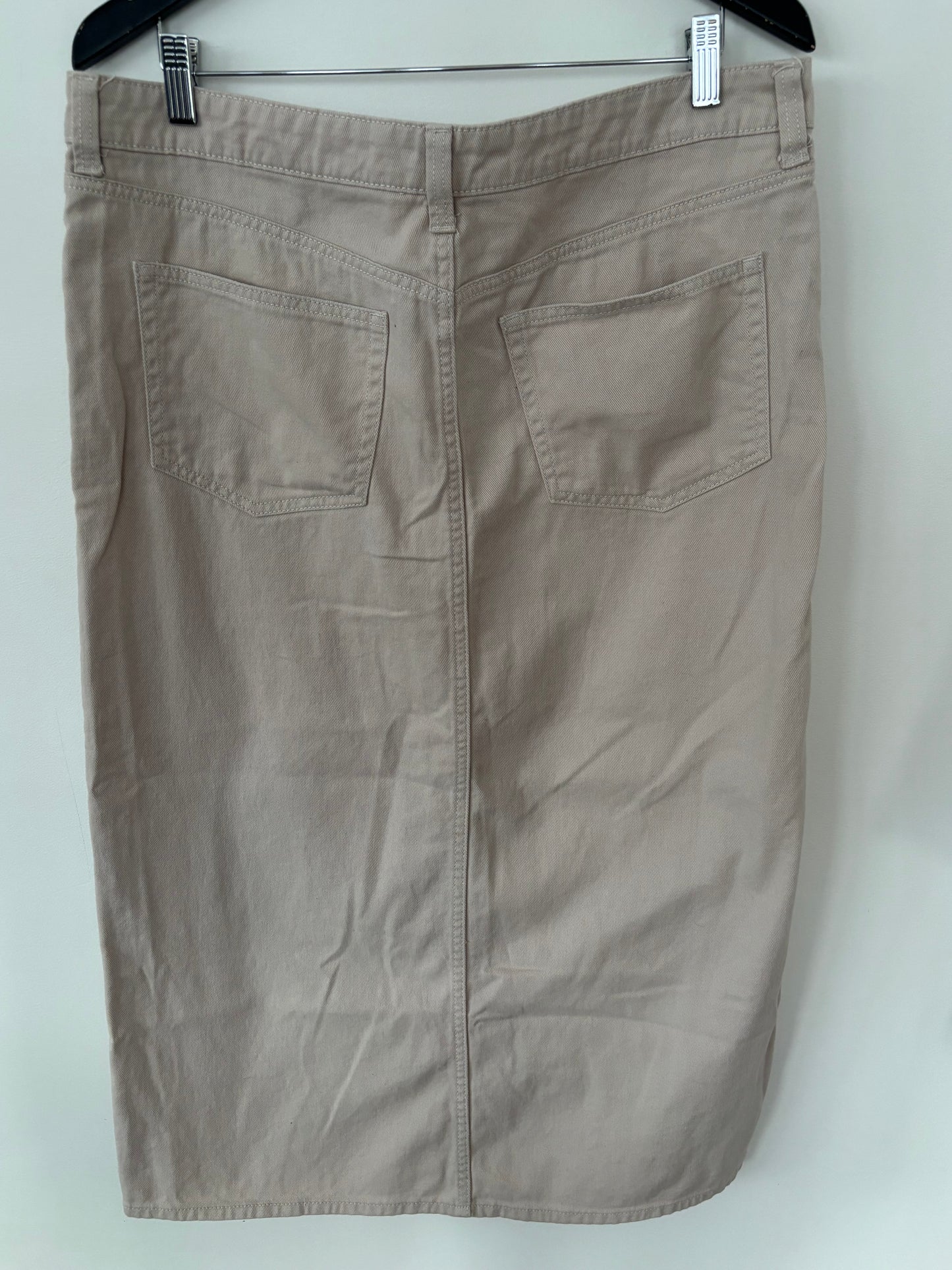 H&M Light Tan Denim Midi Skirt | Sz 14 or 32 (F81N19)