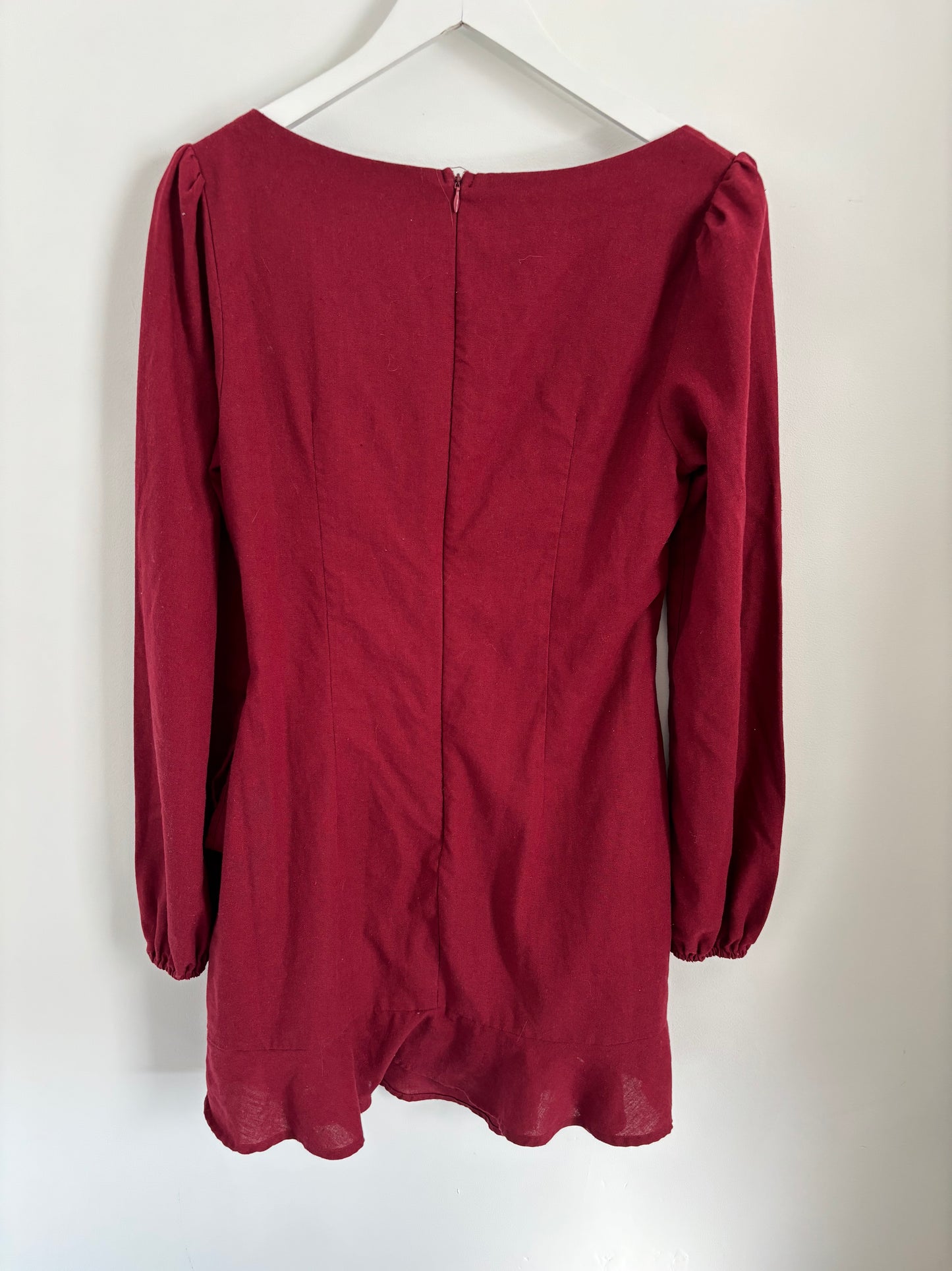 Princess Polly Burgundy Faux Wrap Skirt Dress | 12 / Large