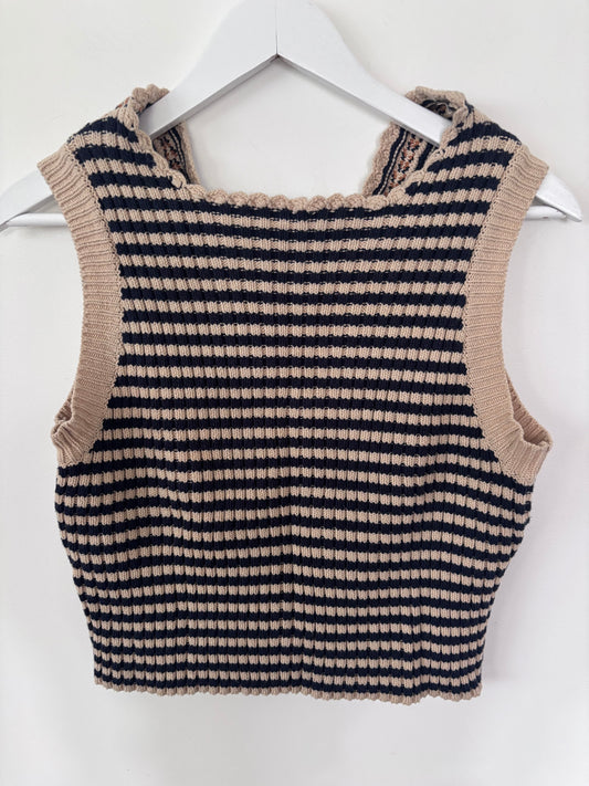 Sage the Label Ribbed Knit Vest Braided Detail | Sz Small (reversible)