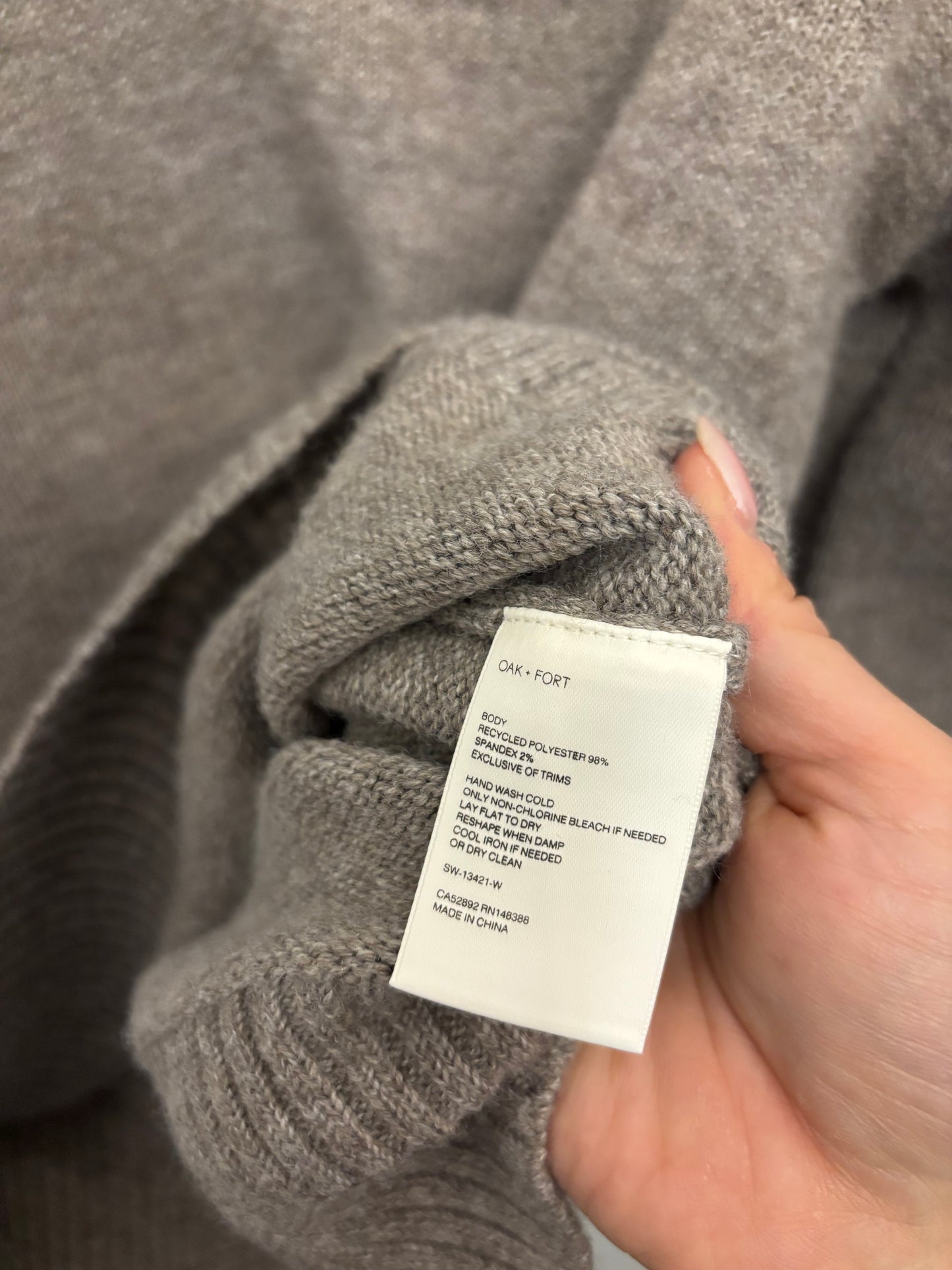 Oak & Fort V Neck Relaxed Sweater in Heather Taupe | XS fits like medium) (O131C1)