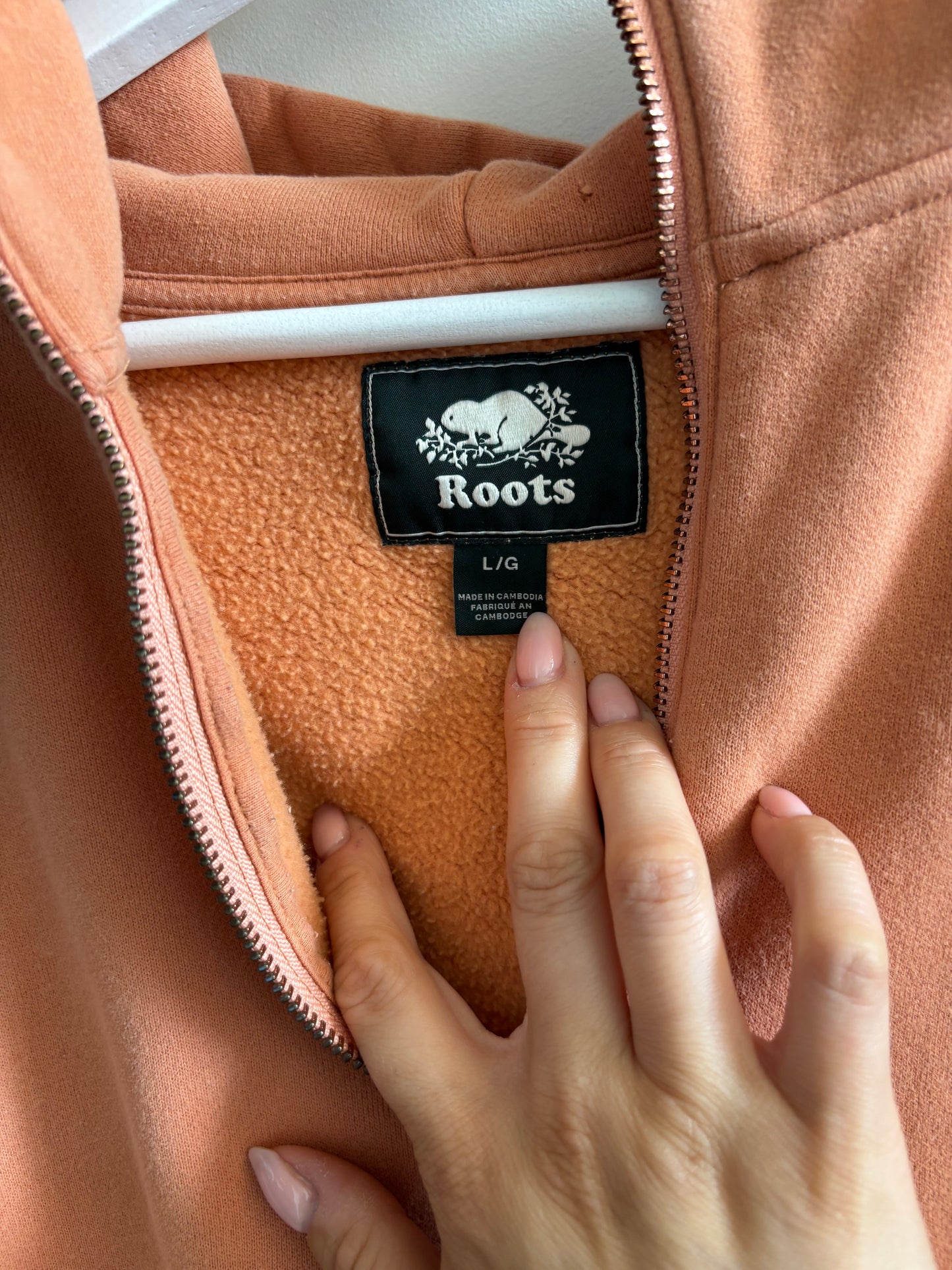 Roots Hooded Half Zip (Peach/Light Orange) | Large