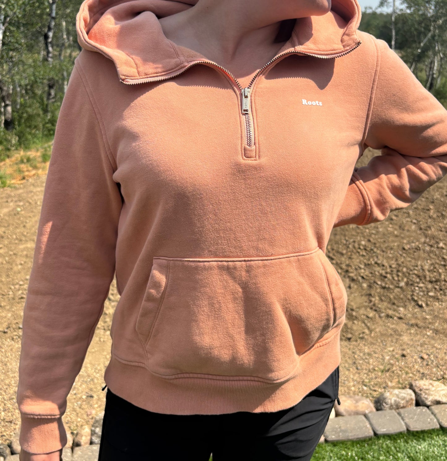 Roots Hooded Half Zip (Peach/Light Orange) | Large