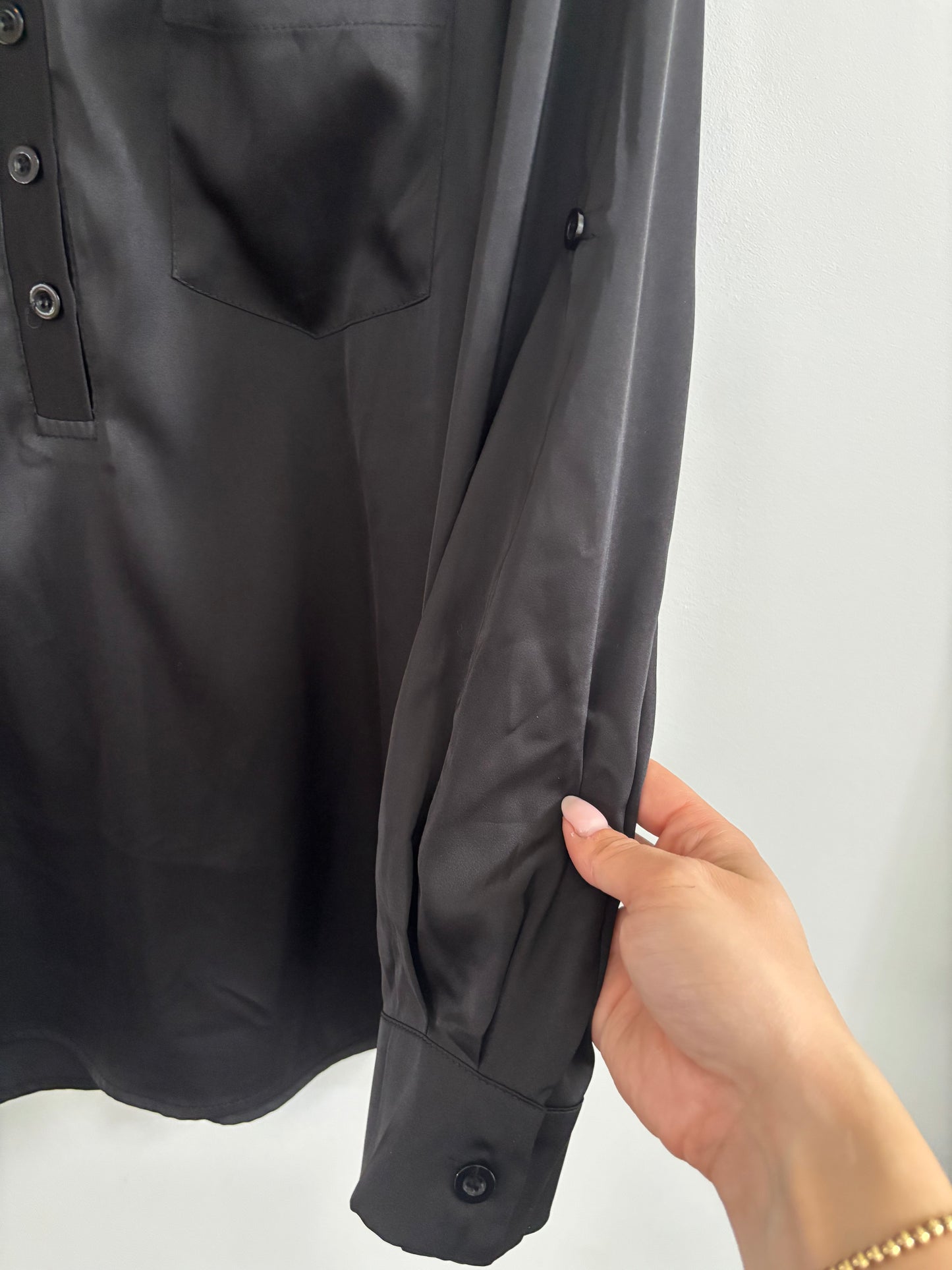 Satin-Effect Long Sleeve Top | Medium