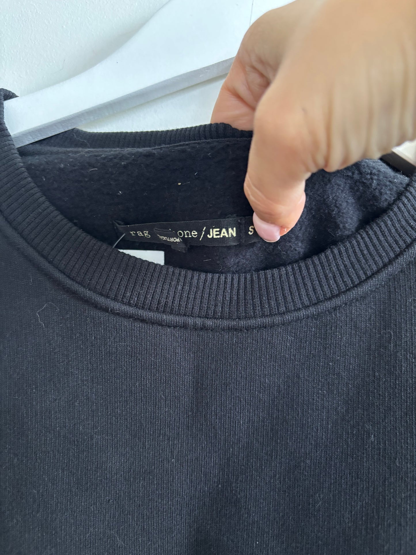 Rag & Bone Fleece Crewneck with Faux Leather Panels | Small (generous fit)