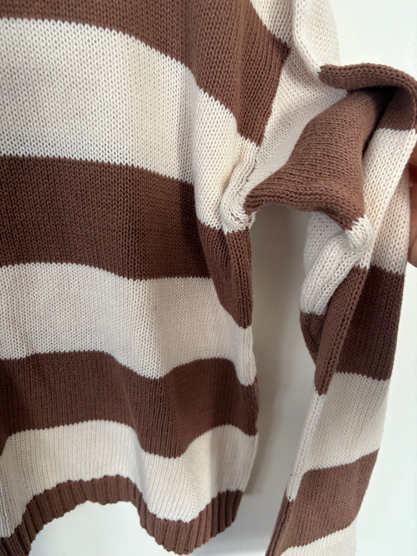 Z Supply Striped Brown / Cream Crewneck Knit | Small, generous fitting (N255W7)