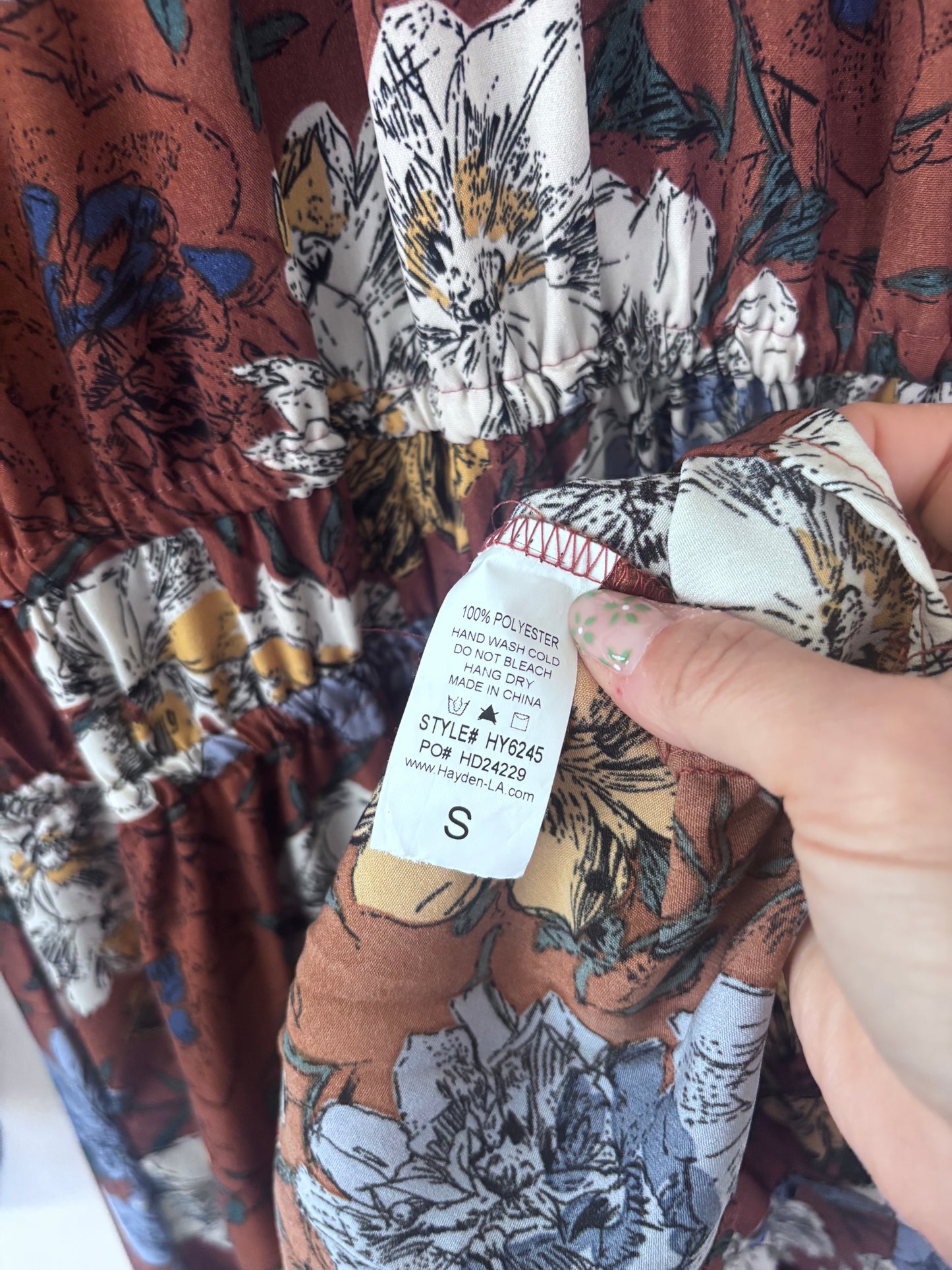 HLA Brown Floral Tiered Dress | Sz Small