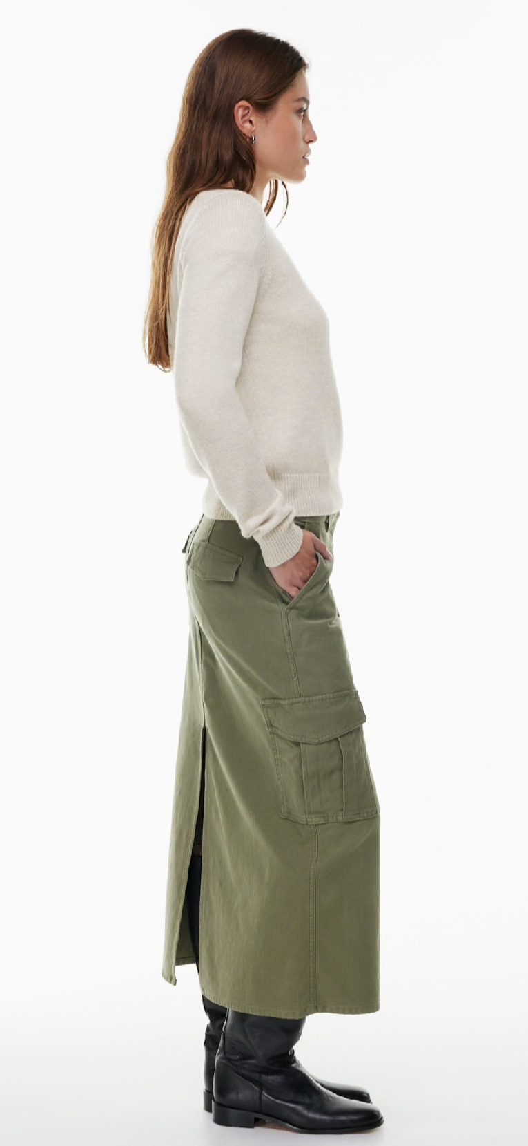 Wilfred / Aritzia Ether Cargo Maxi Skirt in Army Green | 8