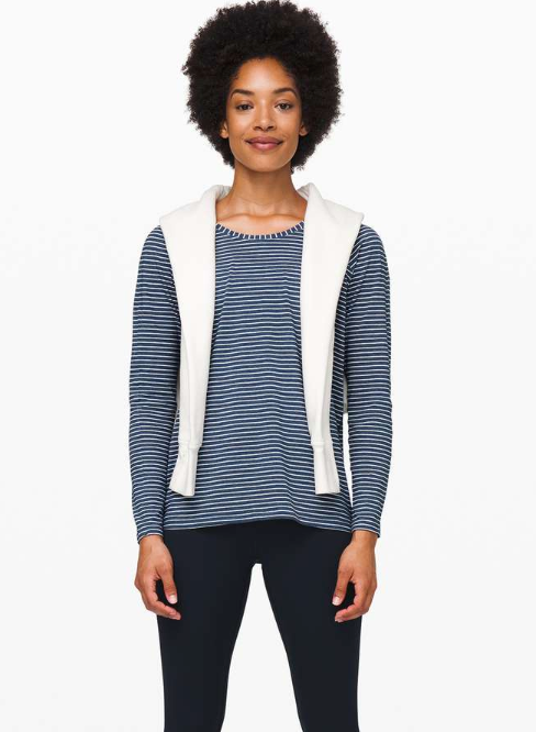 Lululemon Emerald Long Sleeve Blue White Stripe | Medium