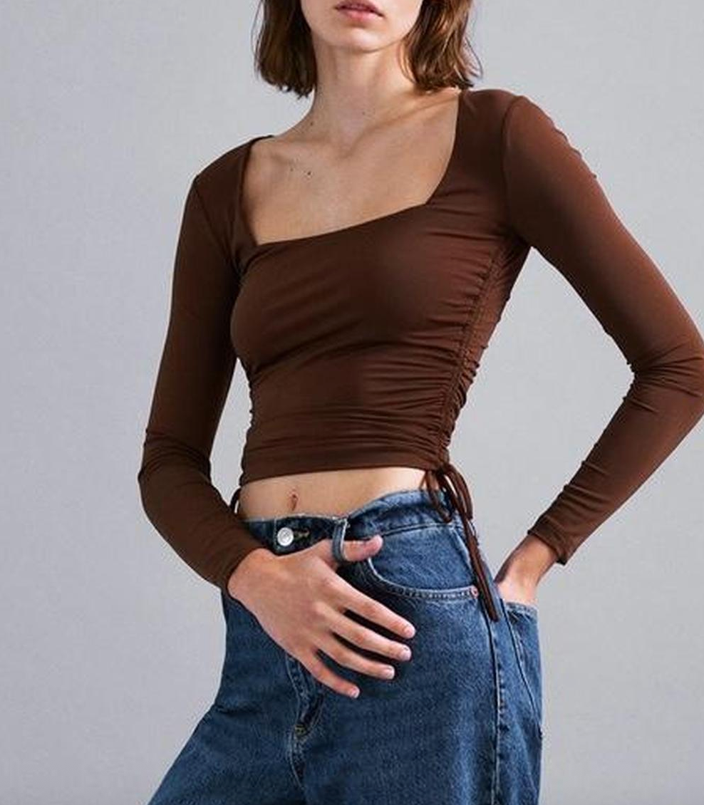 Zara Ruched Sides Square Neck Top | Small