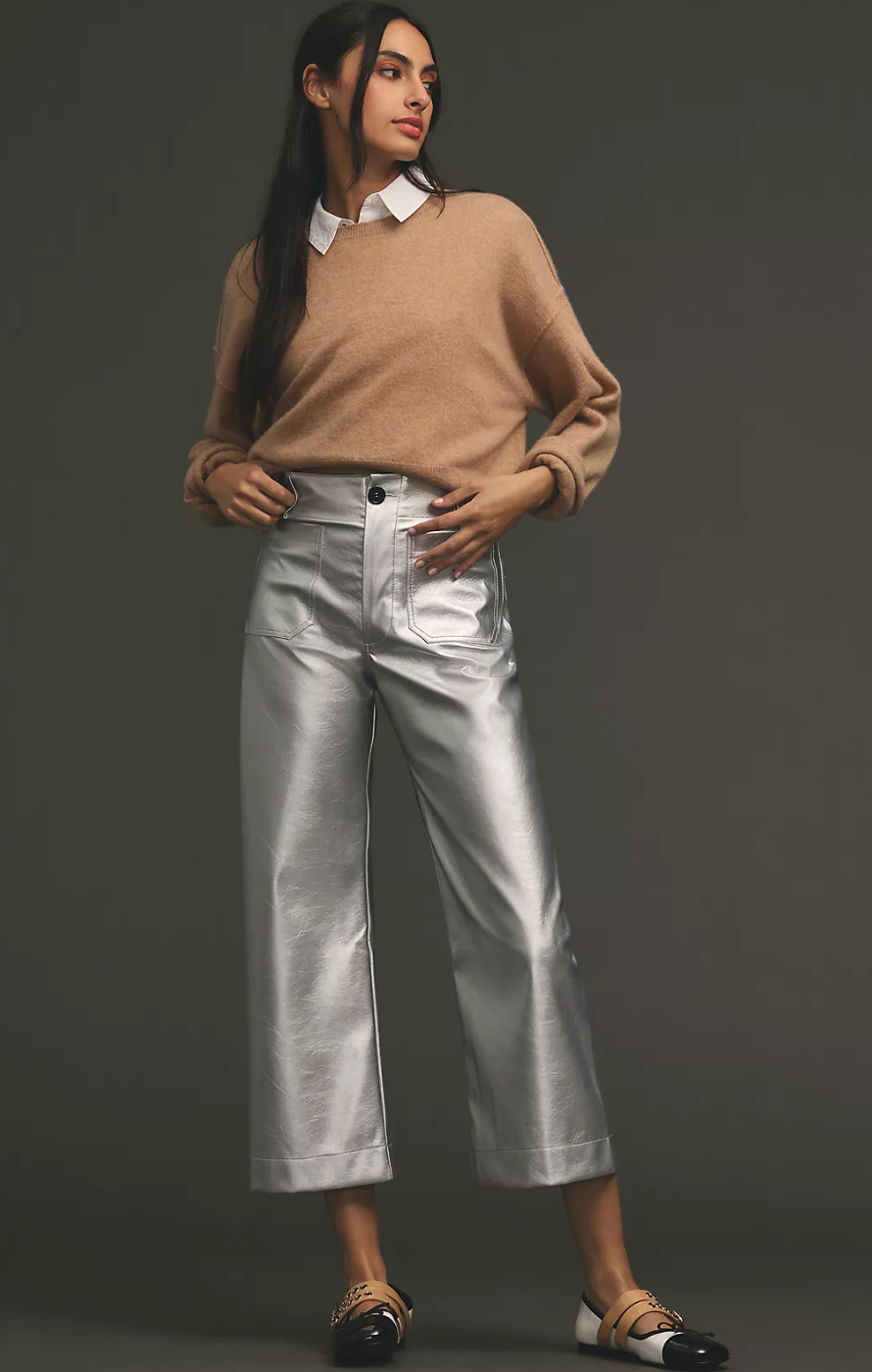 Maeve the Colette Cropped Wide-Leg Faux Leather Pants | Sz 26 (M175K6)