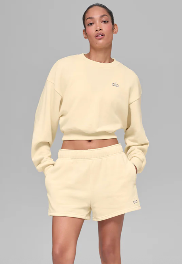 Alo Cropped Accolade Crewneck - Candlelight Yellow | Sz XS/S (relaxed fit)