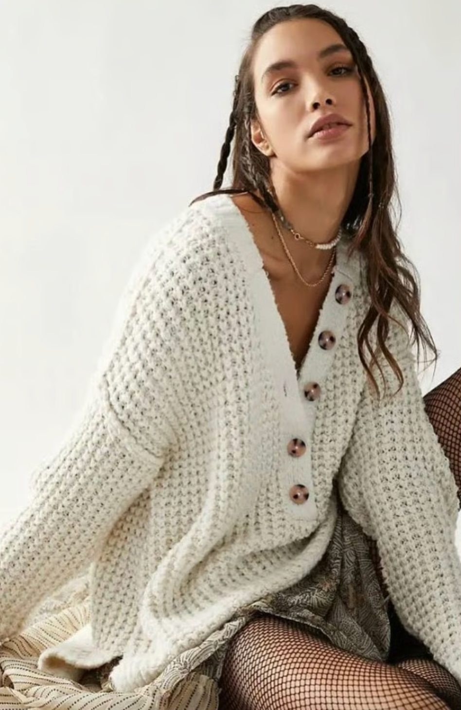 Free People Whistle thermal Henley Sweater | Sz XS (very oversized)