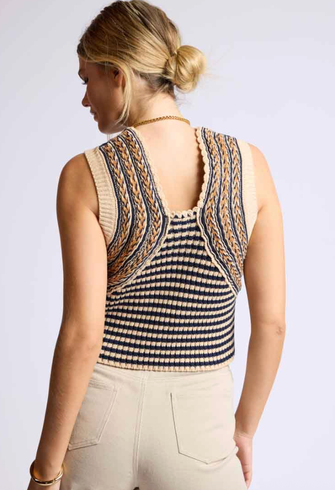 Sage the Label Ribbed Knit Vest Braided Detail | Sz Small (reversible)