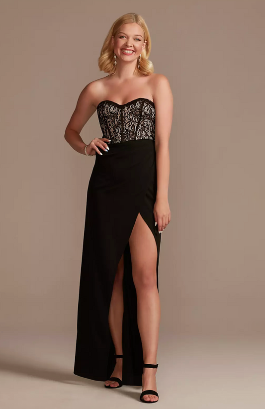 Galina Signature Strapless Black Lace Gown | Sz 2