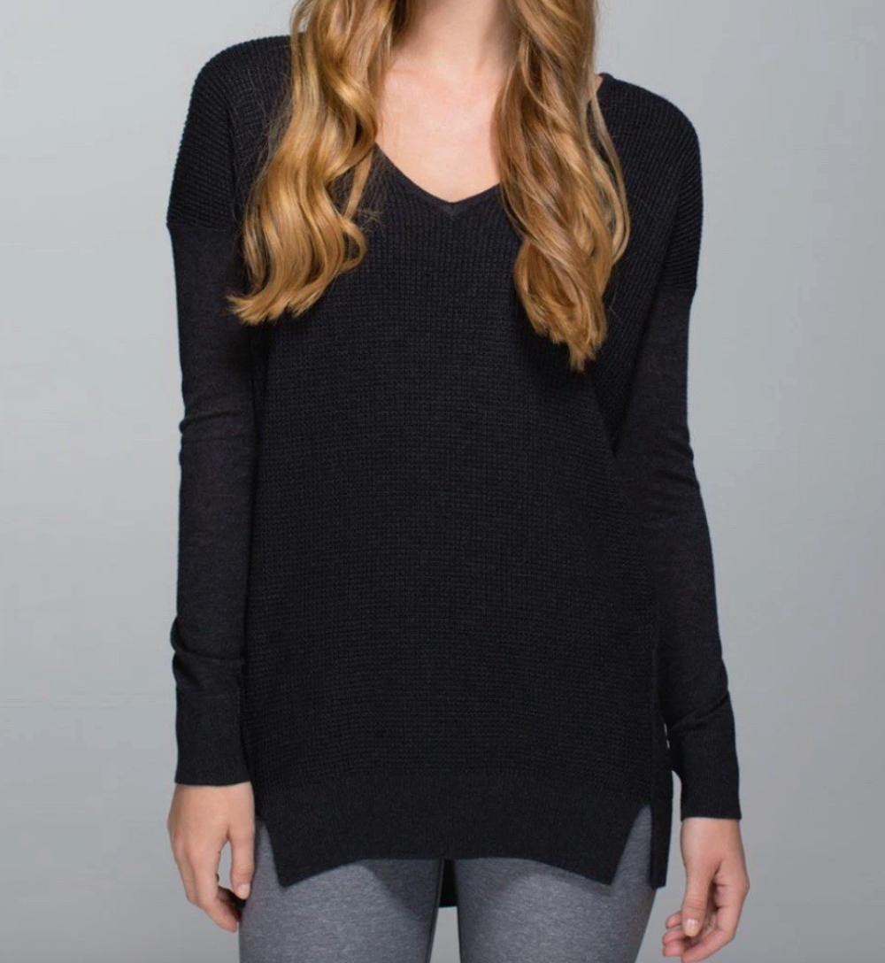 Lululemon The Sweater Life Waffle Knit Dark Grey/Black Top | Sz Large