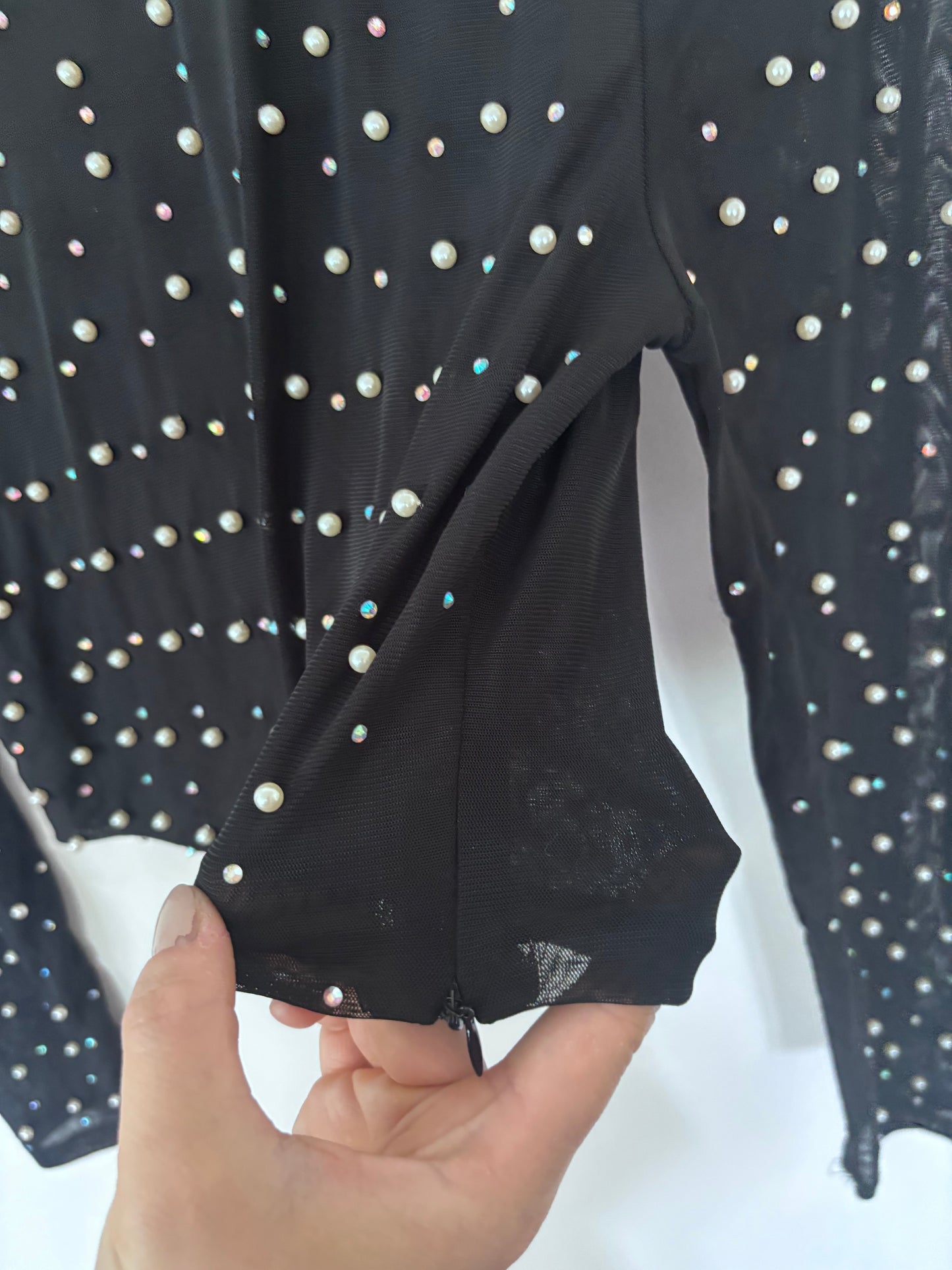 Lucky & Blessed Pearl/Rhinestone Top | Sz Medium