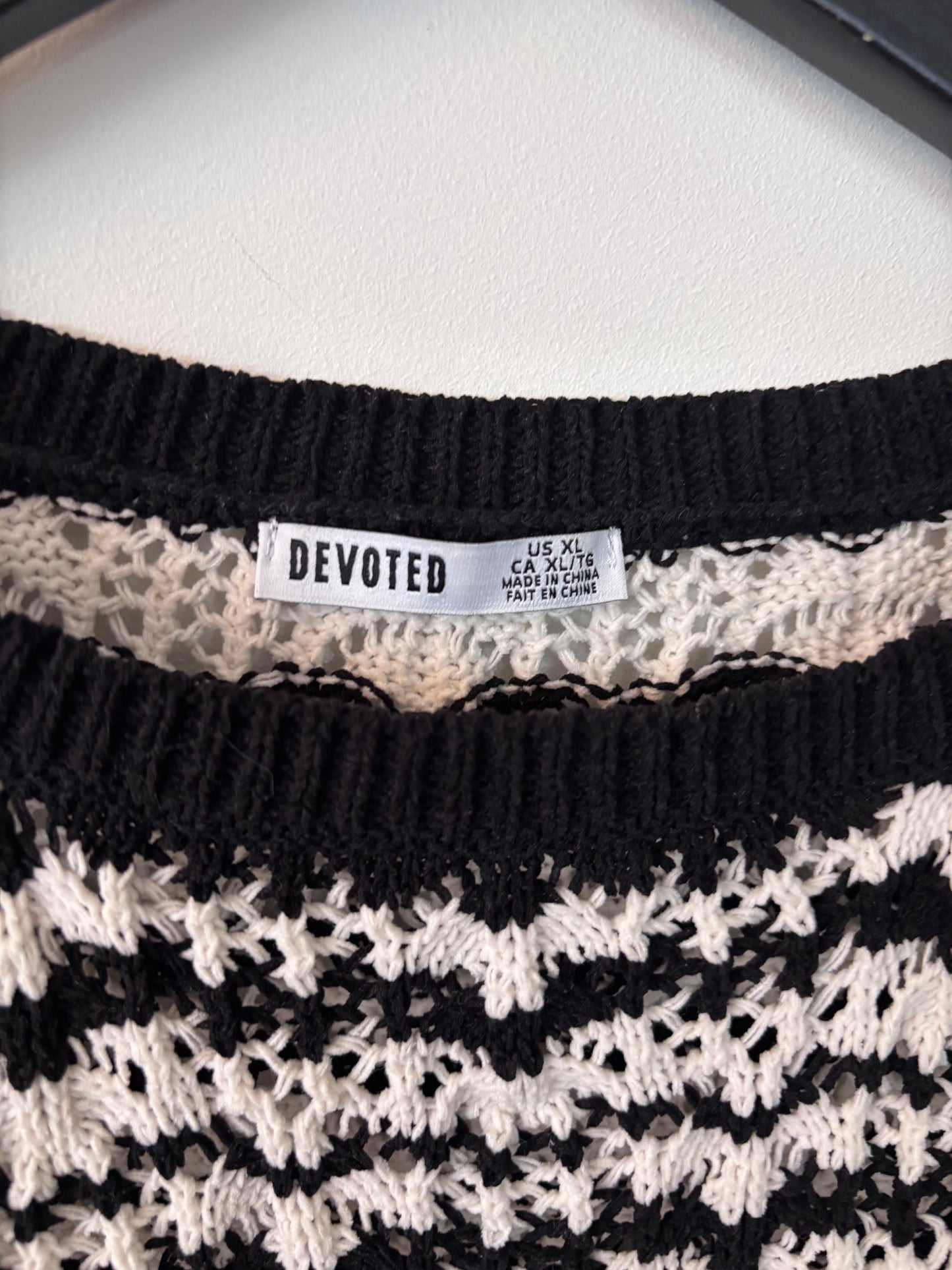 Devoted Black/White Striped Crochet Sweater| Sz XL