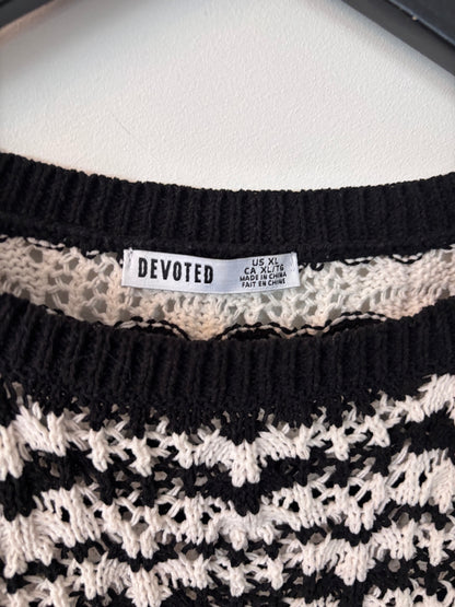 Devoted Black/White Striped Crochet Sweater| Sz XL