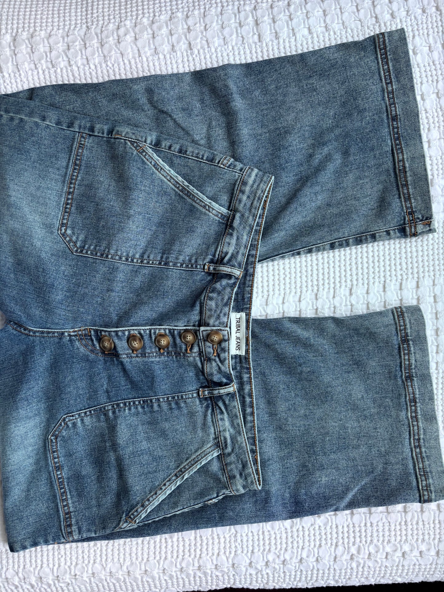 Tribal Audrey Button Fly Wide Leg Crop Jeans | Sz 14 (M61N19)