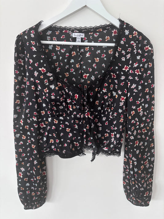 Love, Fire Floral Lace Trim Top | Sz Medium