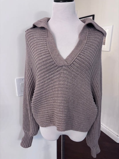 No Brand Ribbed Collar Sweater Taupe | Sz Small (oversized)