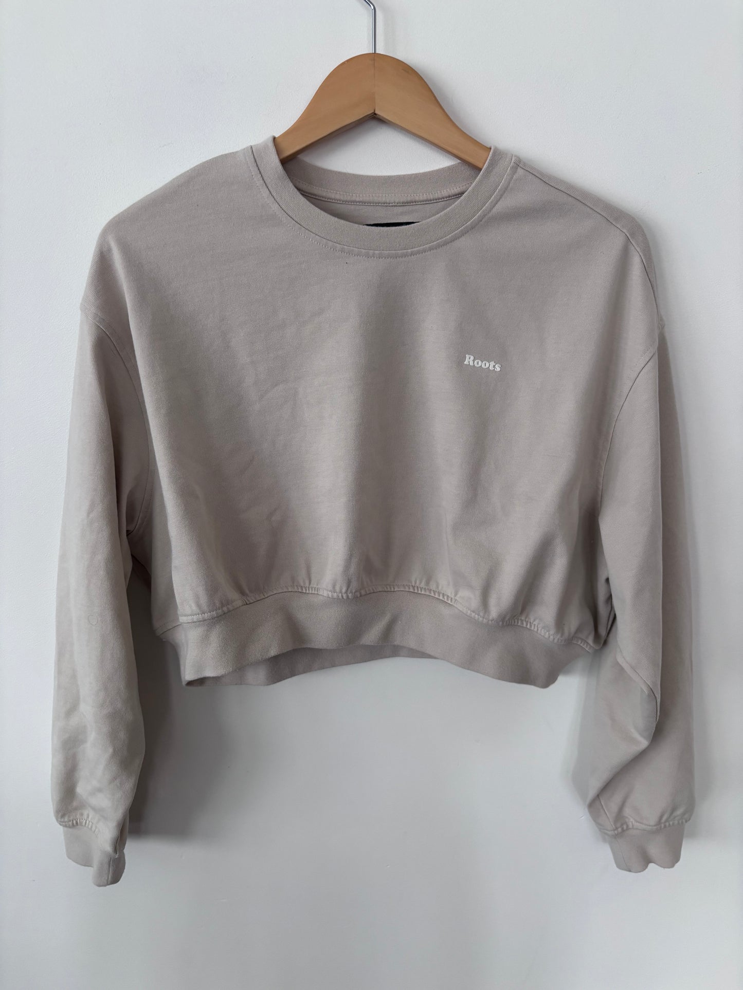 Roots Neutral Beige Cropped Crewneck Sweatshirt | Sz Small (matching shorts)