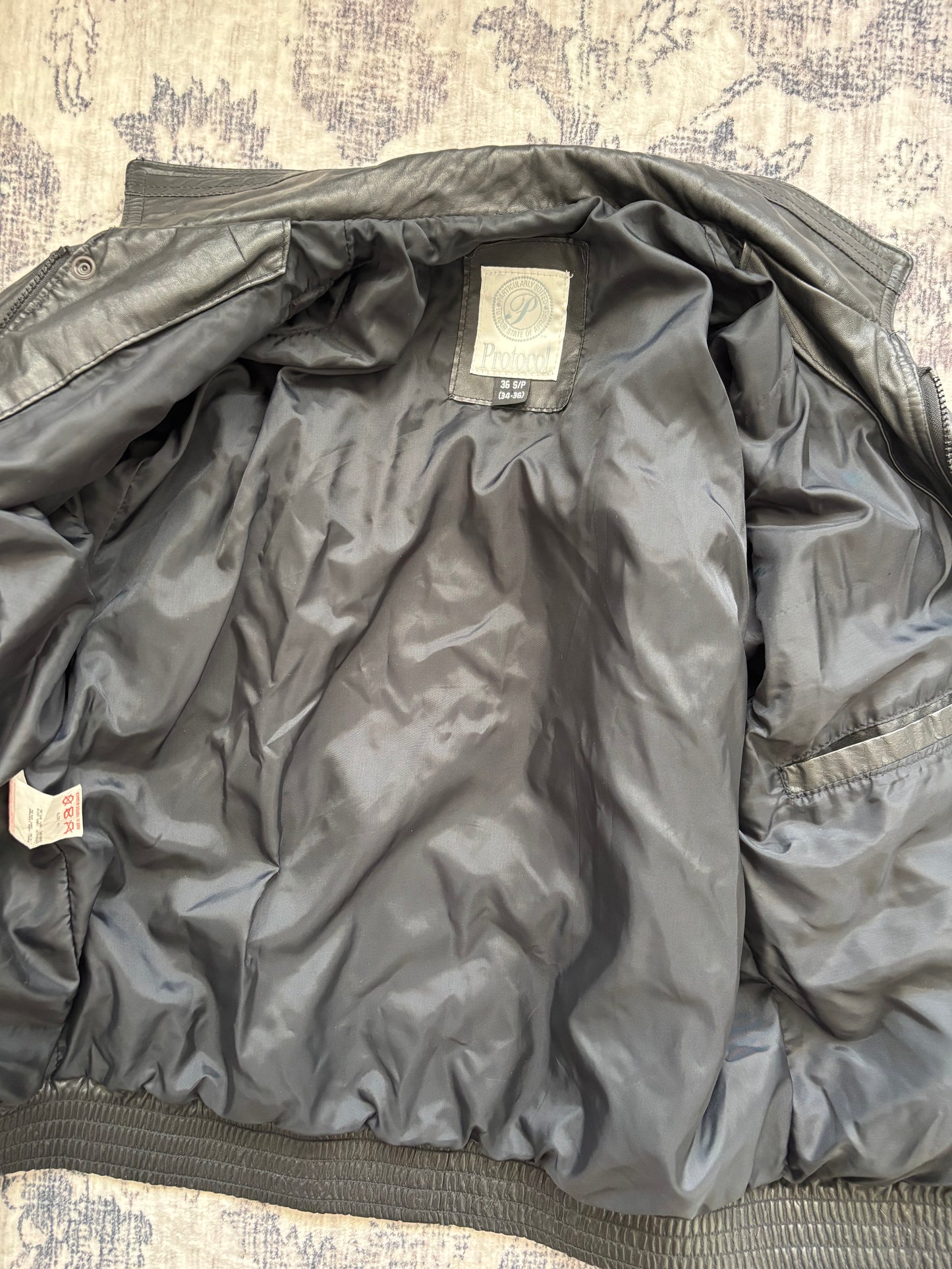 Vintage Protocol Leather Bomber Jacket | Mens Small / Womens Medium or Large (D003R5)
