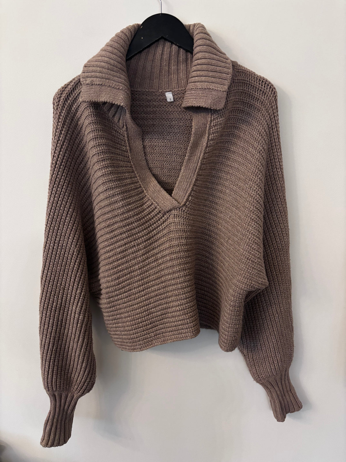 No Brand Ribbed Collar Sweater Taupe | Sz Small (oversized)