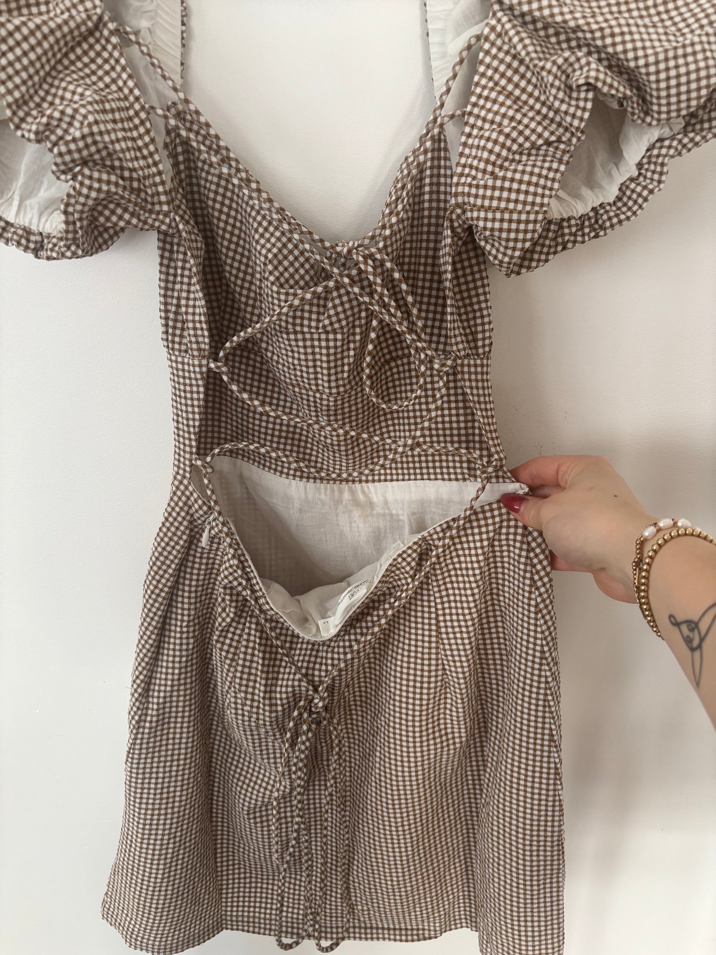 Oak & Fort Gingham Puff Sleeve Mini Dress  Dress | Sz Small (F15L4)