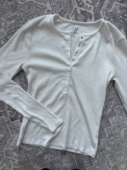 Gap Modern Rib Henley White Long Sleeve T-Shirt | Sz Small