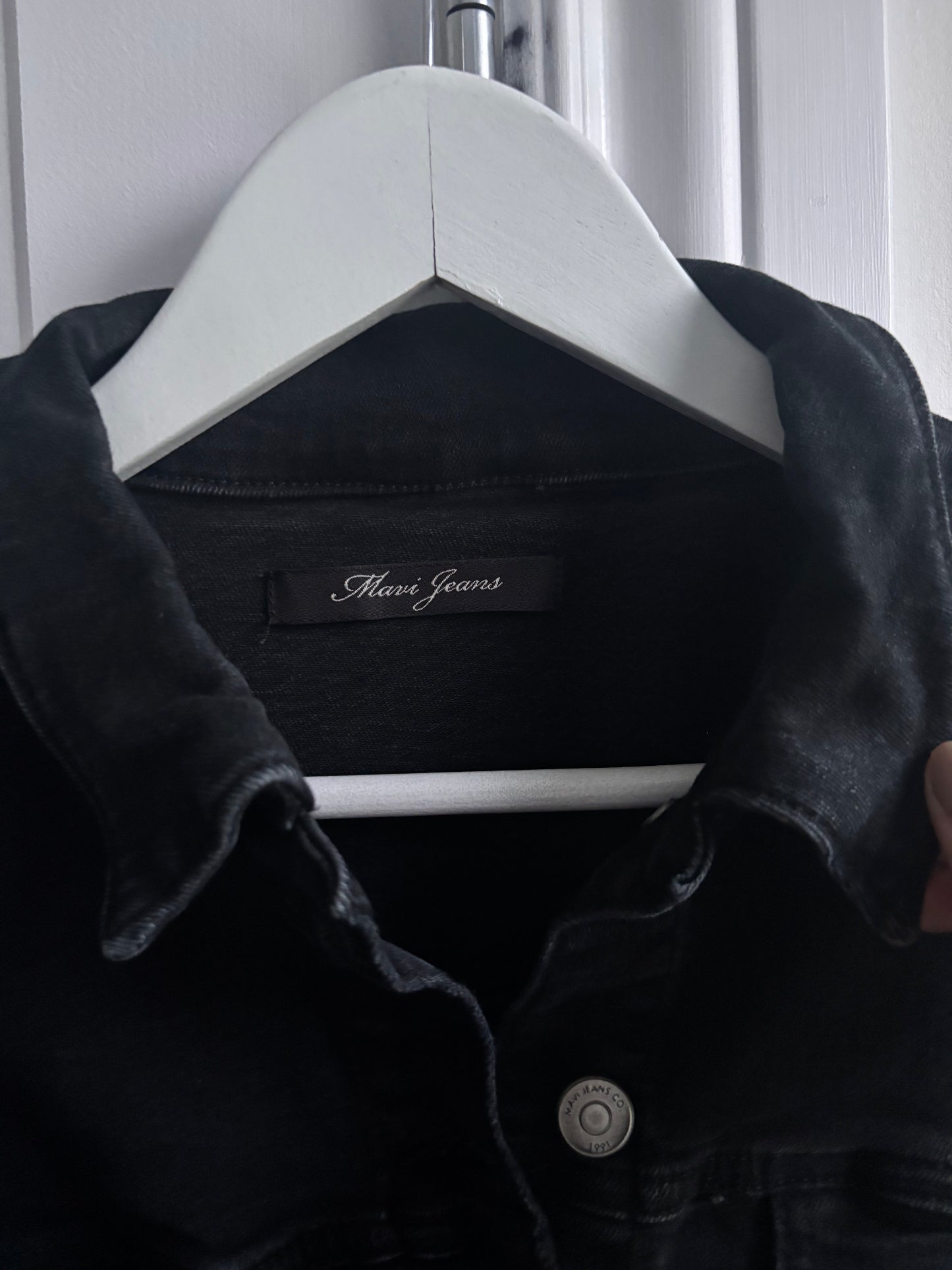 Mavi Black Denim Jacket with Raw Hem | Sz Medium