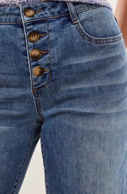 Tribal Audrey Button Fly Wide Leg Crop Jeans | Sz 14 (M61N19)