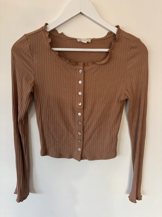 Endless Blu Camel Brown Ribbed Long Sleeve | Small (N209K6)