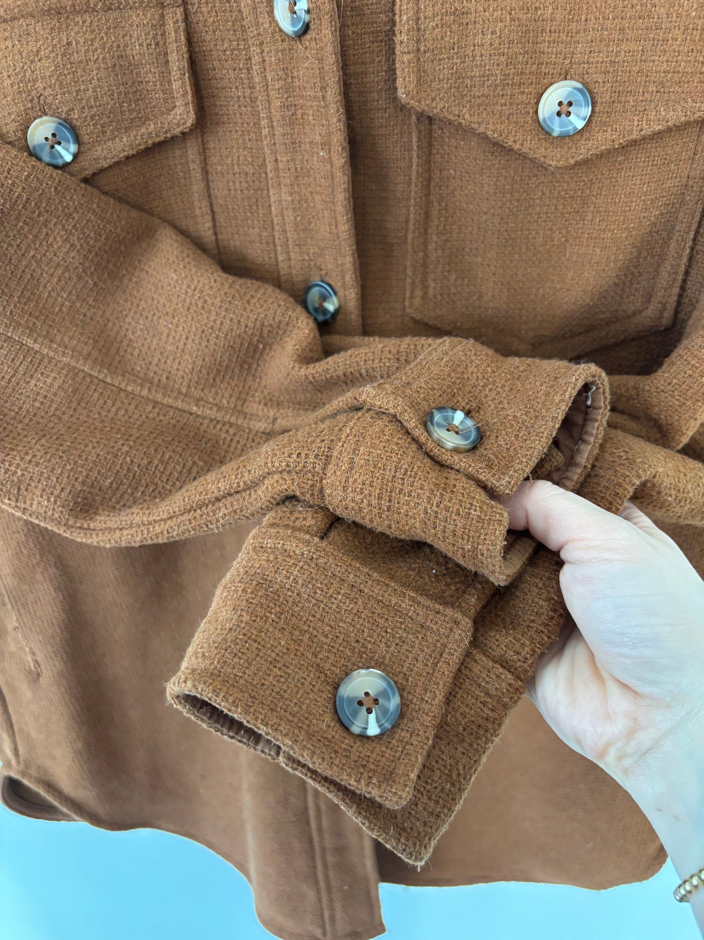 RD Style Textured Knit Shirt Jacket Cognac Brown | Sz Small (Oversized)