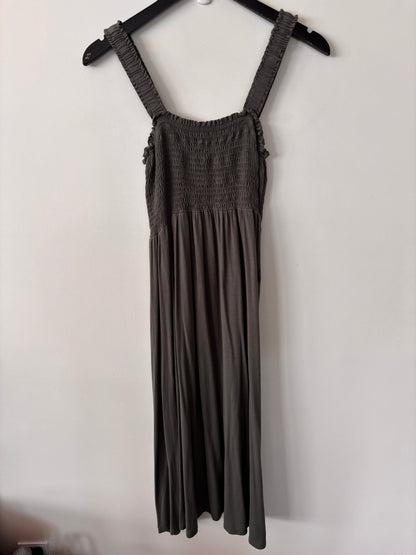 Hello Miz Smocked Tube Midi Dress in Green/Grey | Sz Small (Maternity brand)